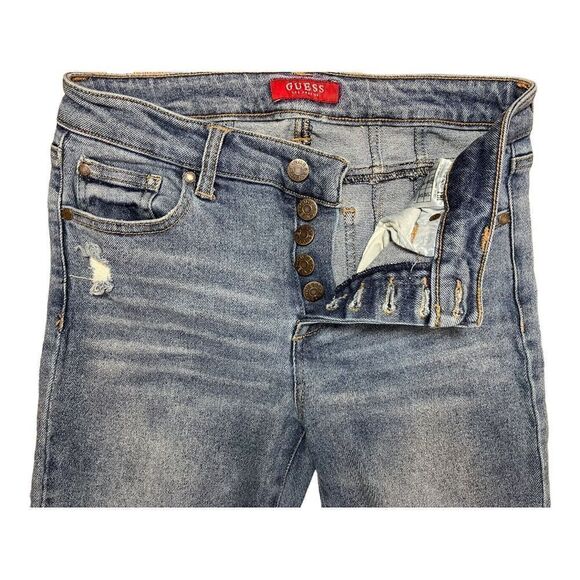 GUESS Mid Rise Skinny Button Fly Denim Women’s SZ 28 Jeans Stretch Distressed - Picture 4 of 8